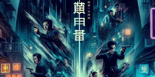 A suspenseful Hong Kong crime film poster featuring two characters in a moody urban setting, hinting at duality and danger.